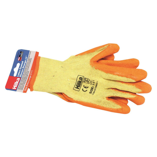 Hilka Heavy-Duty Orange Latex Coated Work Gloves - Extra Large