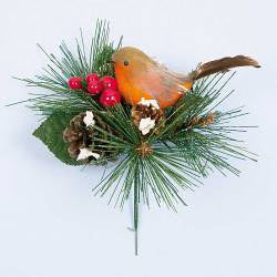 Premier Robin With Pine Cone Pick 15cm