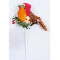 Premier Robin With Santa Hat Pick 10cm