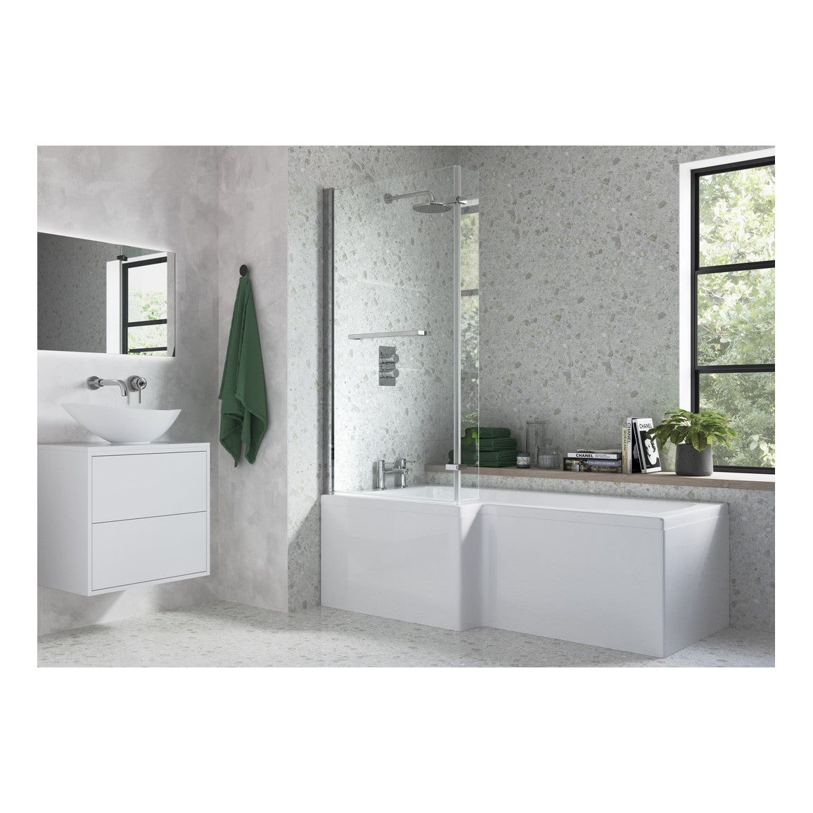 L Shape Bath Screen - Chrome