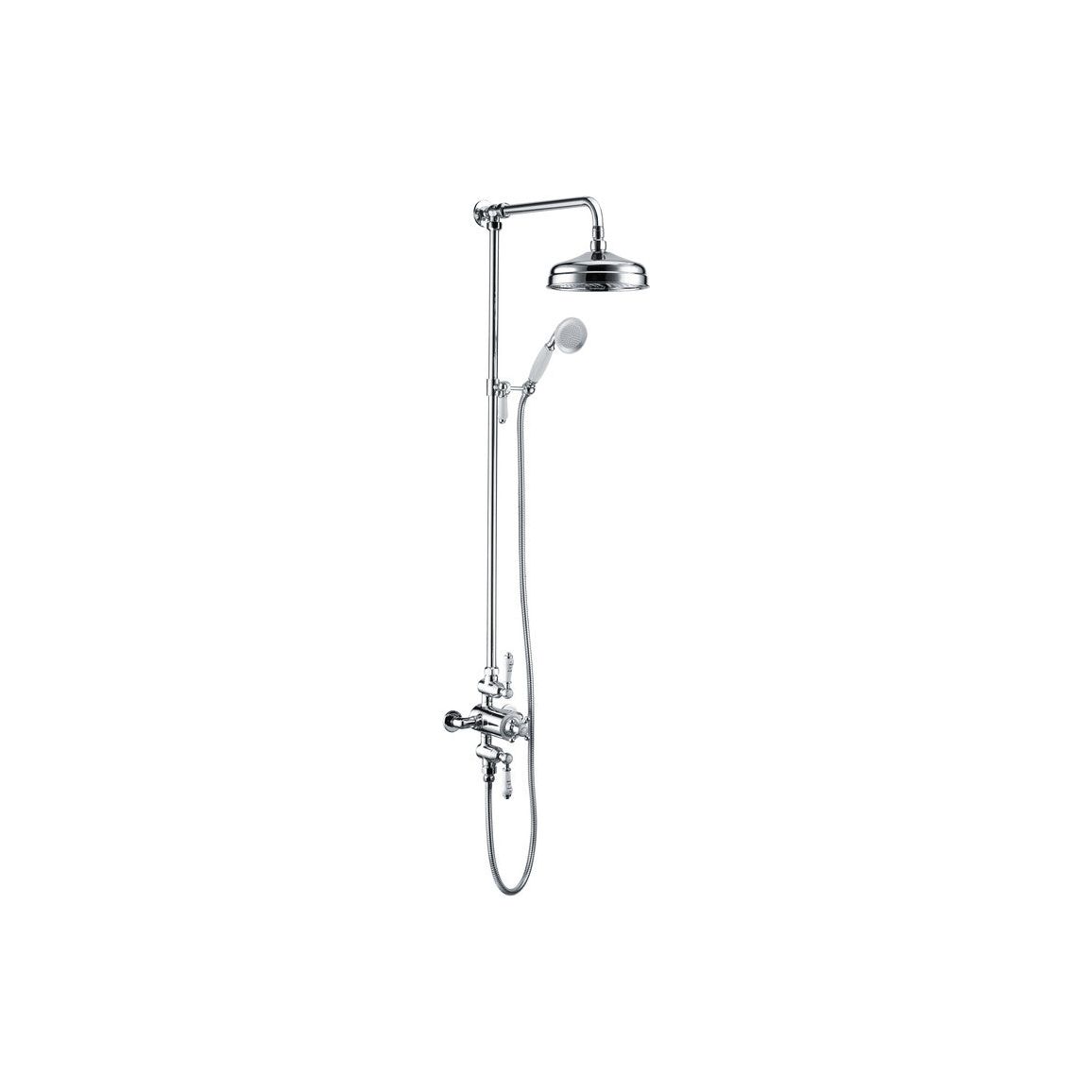 Doccia Traditional Exposed Two Outlet Shower Valve w/Riser Kit & Overhead - Chrome