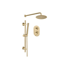 Round Concealed Valve Head & Arm Shower Pack - Brushed Brass