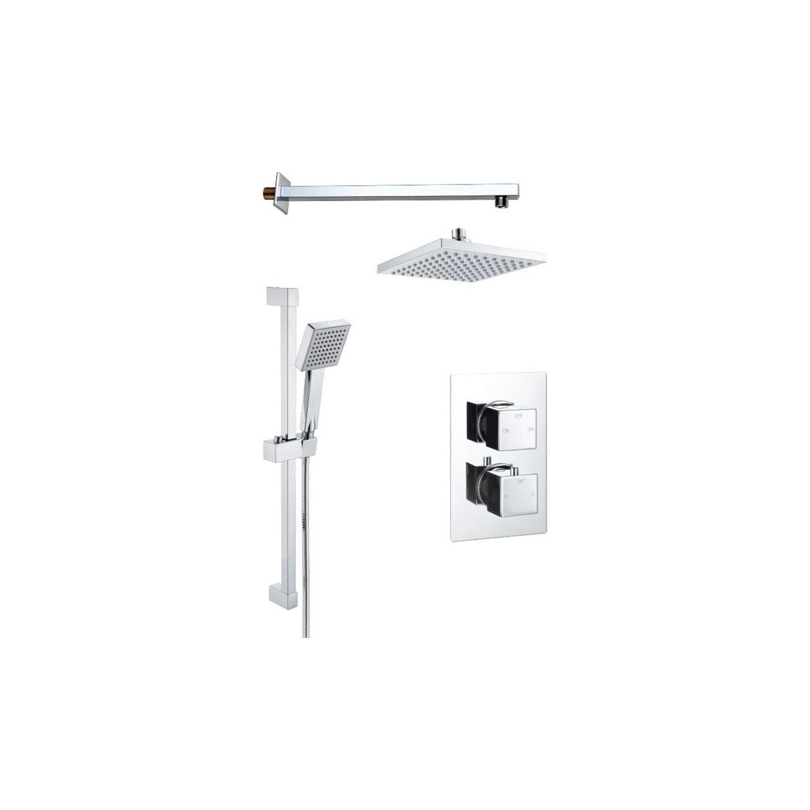 Square Concealed Valve Head & Arm Shower Pack - Chrome