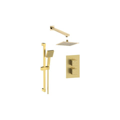 Square Concealed Valve Head & Arm Shower Pack - Brushed Brass