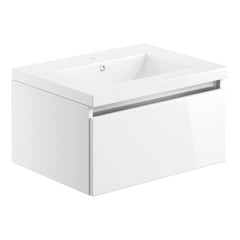 Mondrich 615mm 1 Drawer Wall Hung Basin Unit Inc. Basin - White Gloss