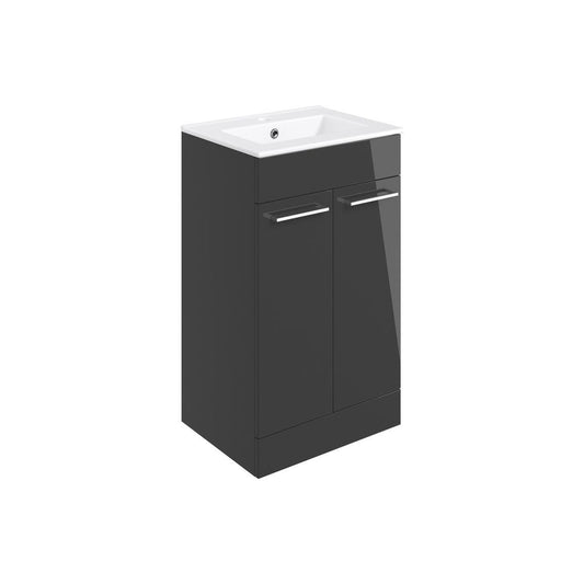 Lottie 510mm Floor Standing 2 Door Basin Unit & Basin - Anthracite Gloss