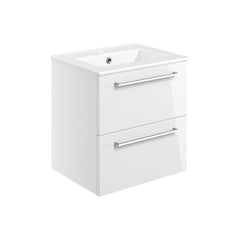 Lottie 510mm Wall Hung 2 Drawer Basin Unit & Basin - White Gloss