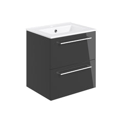 Lottie 510mm Wall Hung 2 Drawer Basin Unit & Basin - Anthracite Gloss