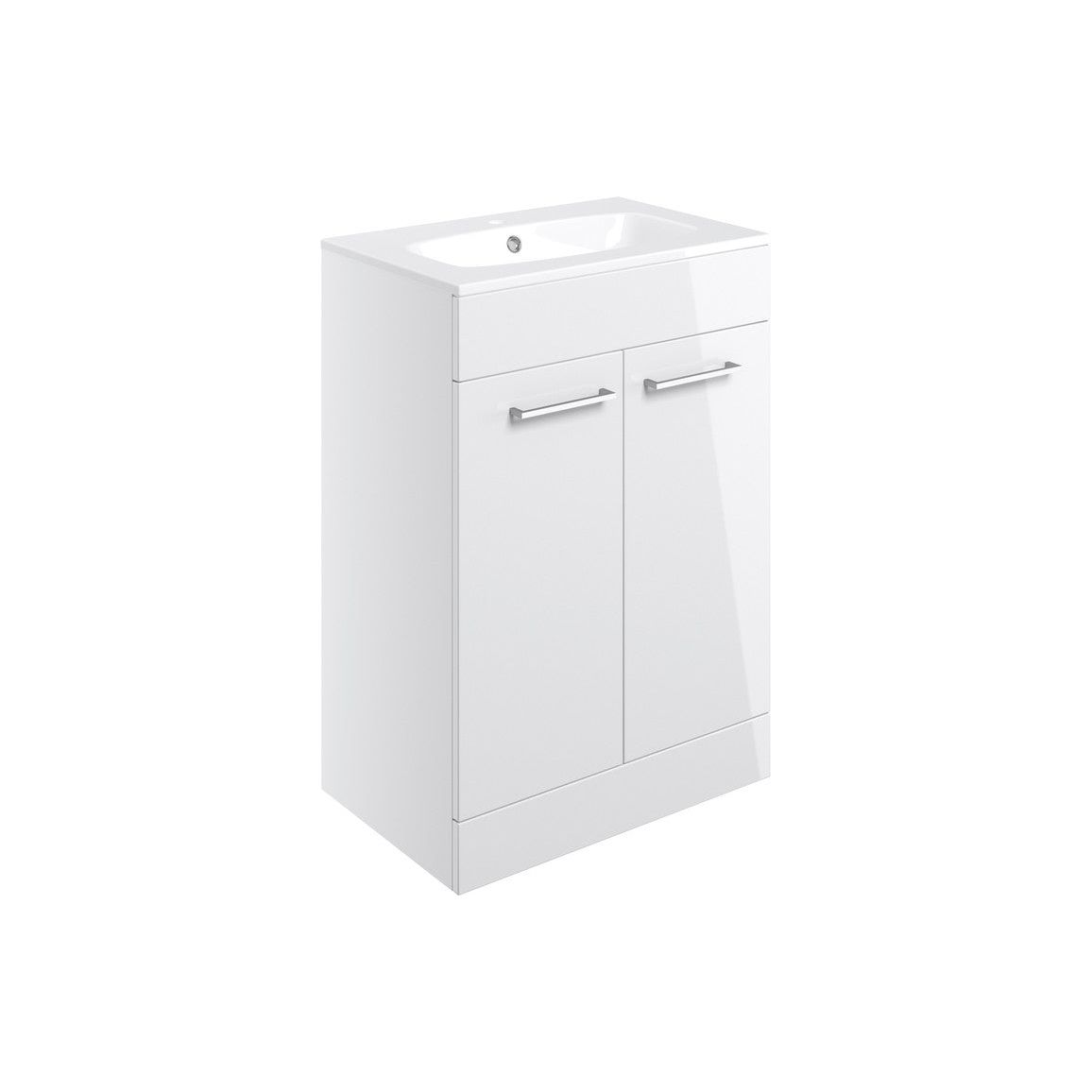 Lottie 610mm Floor Standing 2 Door Basin Unit & Basin - White Gloss