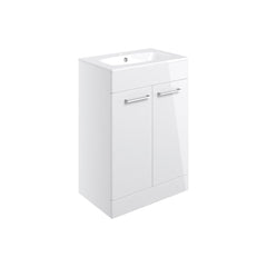 Lottie 610mm Floor Standing 2 Door Basin Unit & Basin - White Gloss