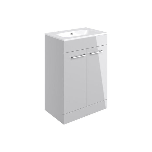 Lottie 610mm Floor Standing 2 Door Basin Unit & Basin - Grey Gloss