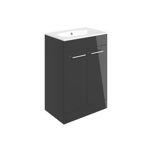 Lottie 610mm Floor Standing 2 Door Basin Unit & Basin - Anthracite Gloss