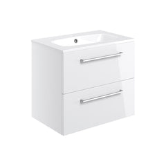 Lottie 610mm Wall Hung 2 Drawer Basin Unit & Basin - White Gloss