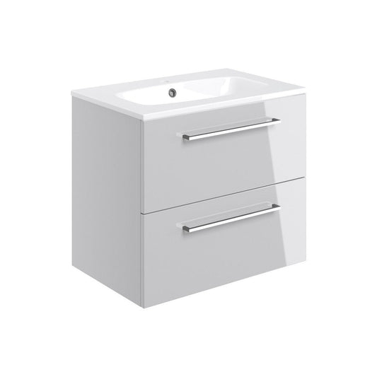 Lottie 610mm Wall Hung 2 Drawer Basin Unit & Basin - Grey Gloss