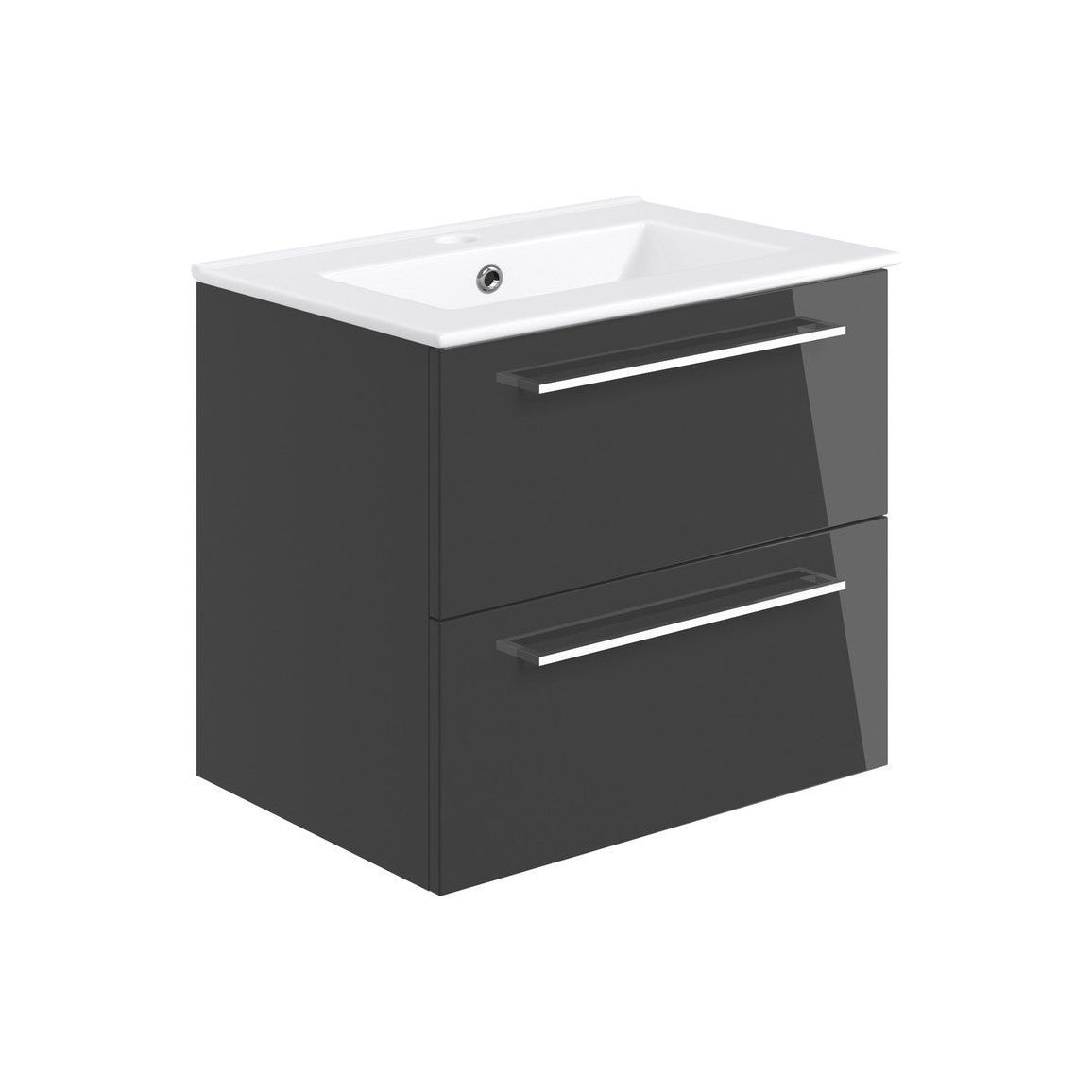 Lottie 610mm Wall Hung 2 Drawer Basin Unit & Basin - Anthracite Gloss