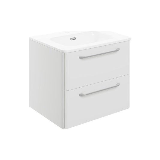 Dorset 610mm 2 Drawer Wall Unit & Basin - White Gloss