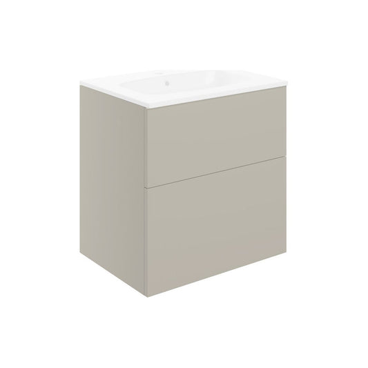 Henshall 610mm Wall Hung 2 Drawer Basin Unit & Basin - Matt Latte