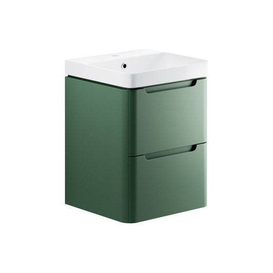 Varley 500mm 2 Drawer Wall Hung Cloakroom Basin Unit - Matt Sage Green