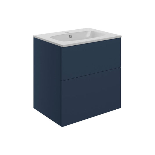 Henshall 610mm Wall Hung 2 Drawer Basin Unit & Basin - Matt Deep Blue