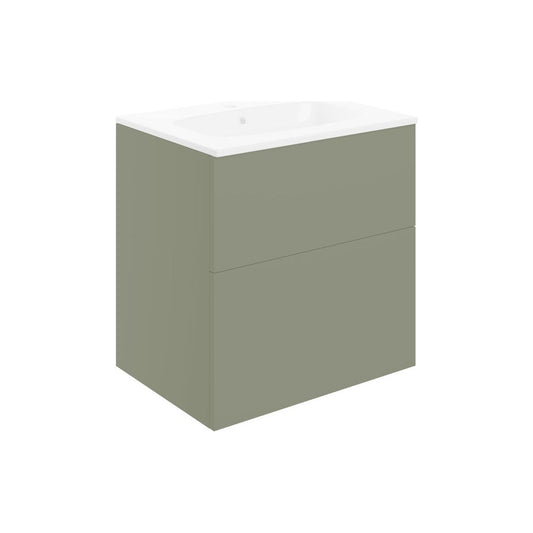 Henshall 610mm Wall Hung 2 Drawer Basin Unit & Basin - Matt Olive Green