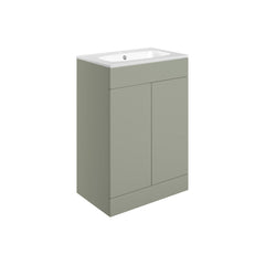 Henshall 615mm Floor Standing 2 Door Basin Unit & Basin - Matt Olive Green