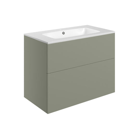 Henshall 815mm Wall Hung 2 Drawer Basin Unit & Basin - Matt Olive Green