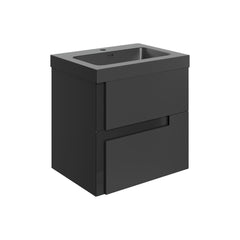 Glass 605mm Wall Hung 2 Drawer Basin Unit & Co-ordinating Basin - Matt Black & Glass