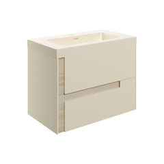 Glass 805mm Wall Hung 2 Drawer Basin Unit & Co-ordinating Basin - Matt Cotton & Oak Effect