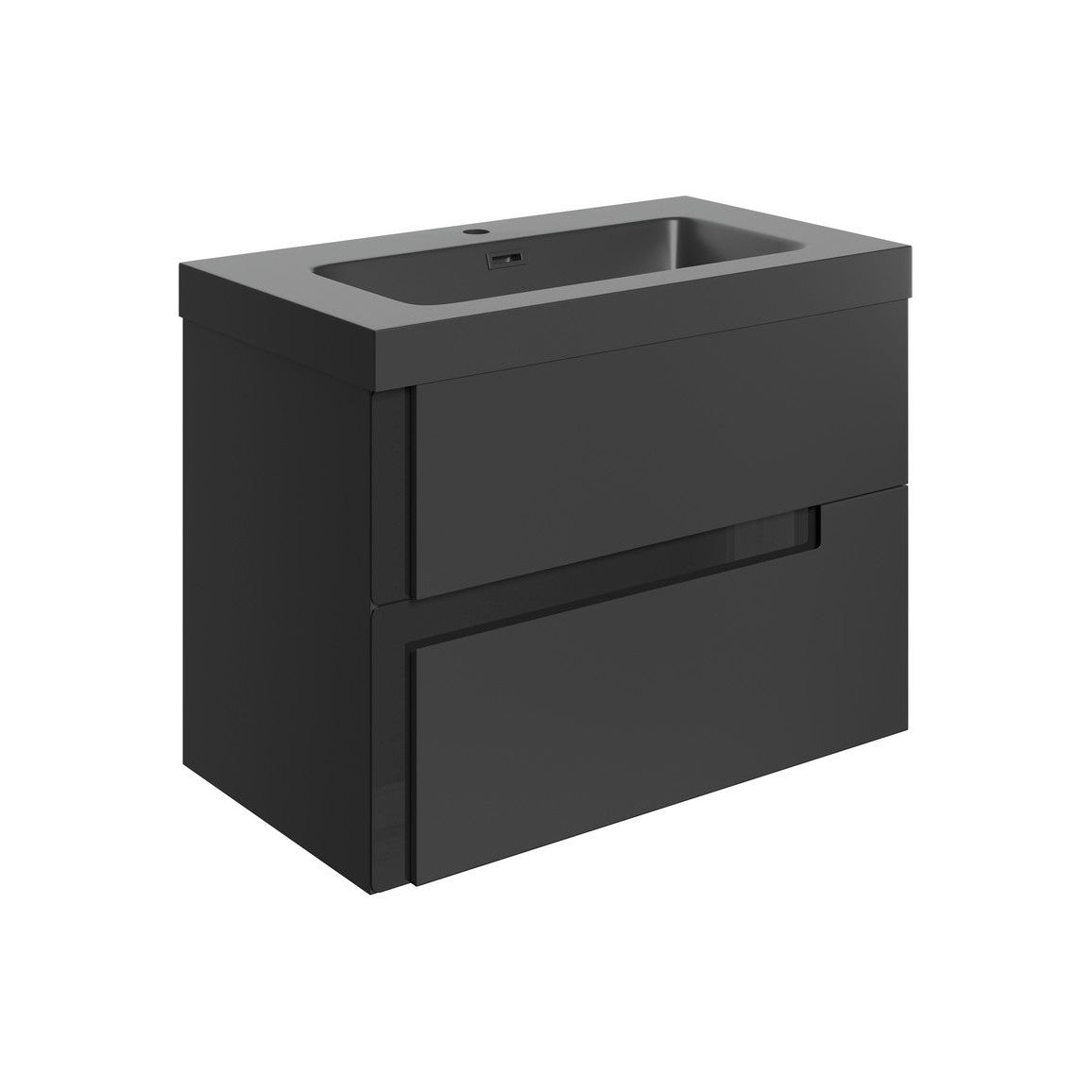 Glass 805mm Wall Hung 2 Drawer Basin Unit & Co-ordinating Basin - Matt Black & Glass