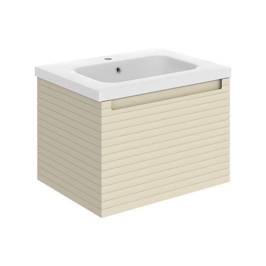 Basset 615mm Wall Hung 1 Drawer Basin Unit & Basin - Matt Cotton