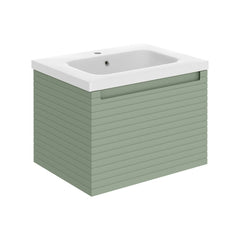 Basset 615mm Wall Hung 1 Drawer Basin Unit & Basin - Matt Willow Green