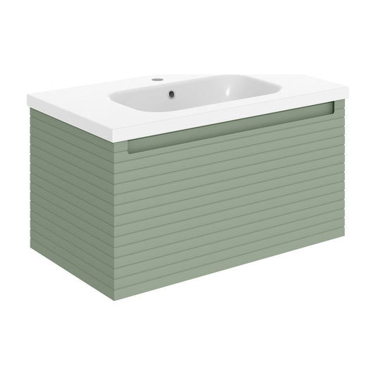 Basset 815mm Wall Hung 1 Drawer Basin Unit & Basin - Matt Willow Green