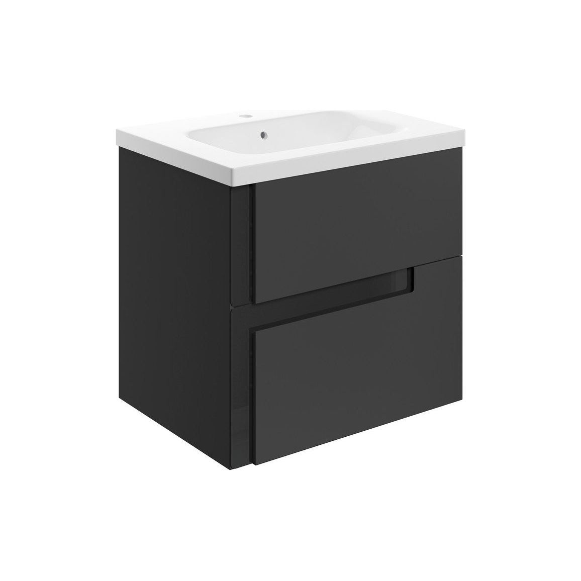 Glass 615mm Wall Hung 2 Drawer Basin Unit & White Basin - Matt Black & Glass