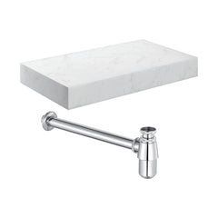 Ayda 800mm Wall Hung White Marble Basin Shelf & Chrome Bottle Trap