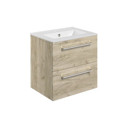 Lottie 510mm Wall Hung 2 Drawer Basin Unit & Basin - Oak