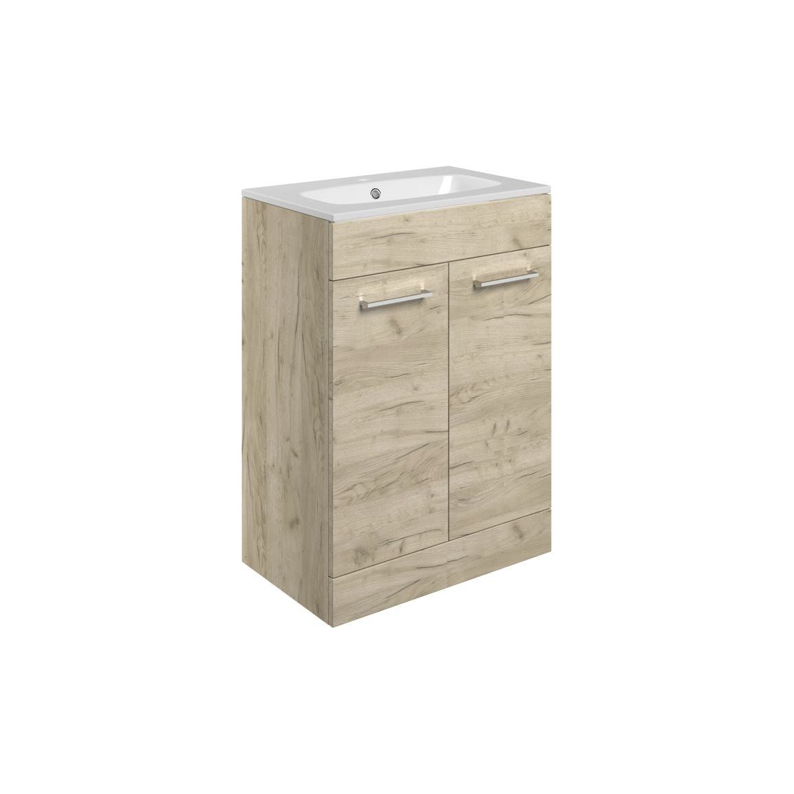 Lottie 610mm Floor Standing 2 Door Basin Unit & Basin - Oak