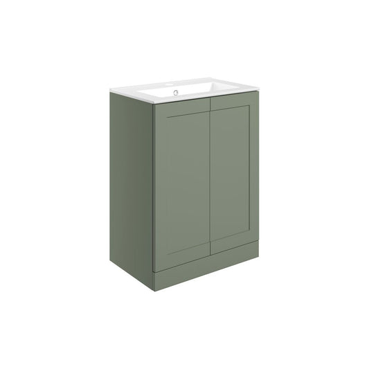 Wetherby 615mm Floor Standing 2 Door Basin Unit & Basin - Matt Reed Green