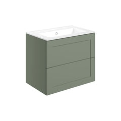 Wetherby 615mm Wall Hung 2 Drawer Basin Unit & Basin - Matt Reed Green