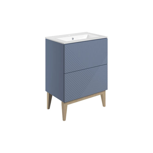 Reed 615mm Floor Standing 2 Drawer Basin Unit & Basin - Matt Smoke Blue