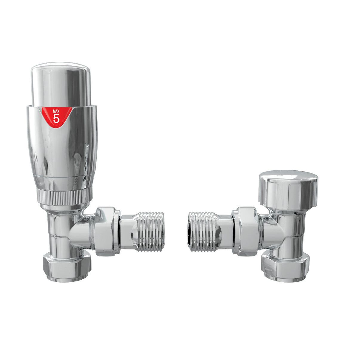 Round Thermostatic Chrome Radiator Valves - Angled