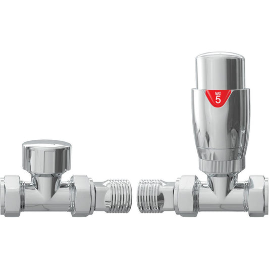 Round Thermostatic Chrome Radiator Valves - Straight