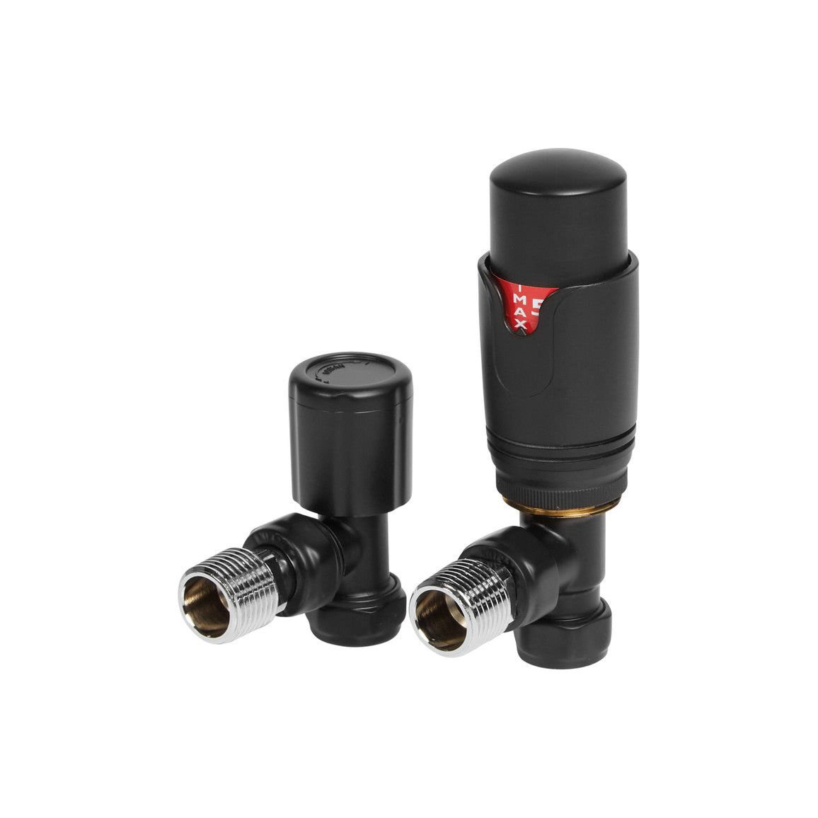 Round Thermostatic Matt Black Radiator Valves - Angled