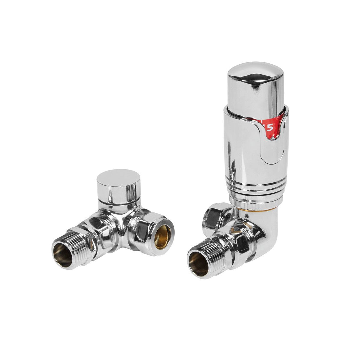 Round Thermostatic Chrome Radiator Valves - Corner