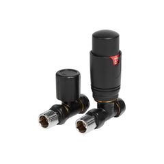 Round Thermostatic Matt Black Radiator Valves - Straight