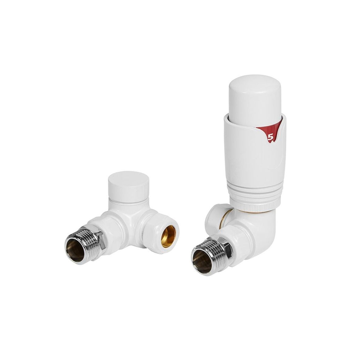 Round Thermostatic White Radiator Valves - Corner