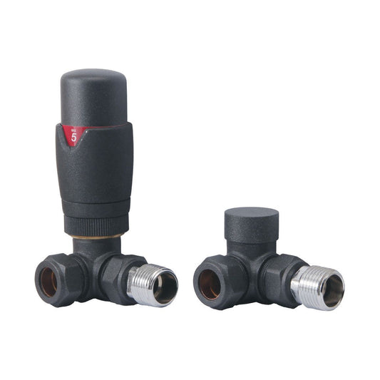 Round Thermostatic Anthracite Radiator Valves - Corner