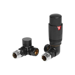 Round Thermostatic Matt Black Radiator Valves - Corner