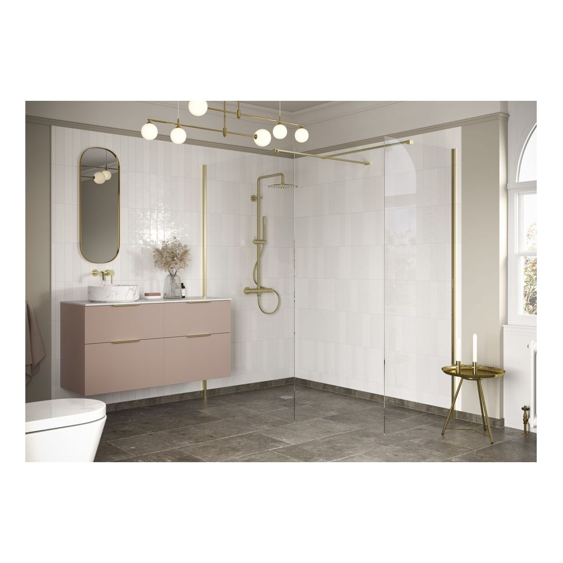 Casa 900mm Wetroom Side Panel & Arm - Brushed Brass