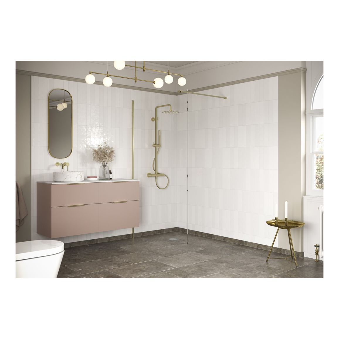 Casa 1000mm Wetroom Panel & Support Bar - Brushed Brass