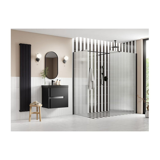 Casa 800mm Fluted Wetroom Panel & Side Panel Arm - Black